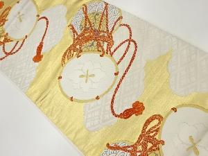 雲に花菱・鼓模様織出し袋帯